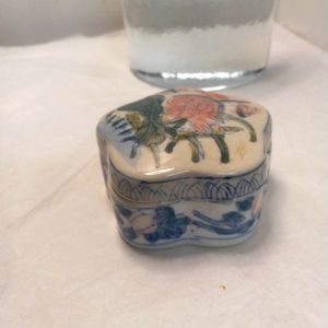 VINTAGE Trinket Box Chinese Asian Floral  Watercolor Porcelain Ceramic